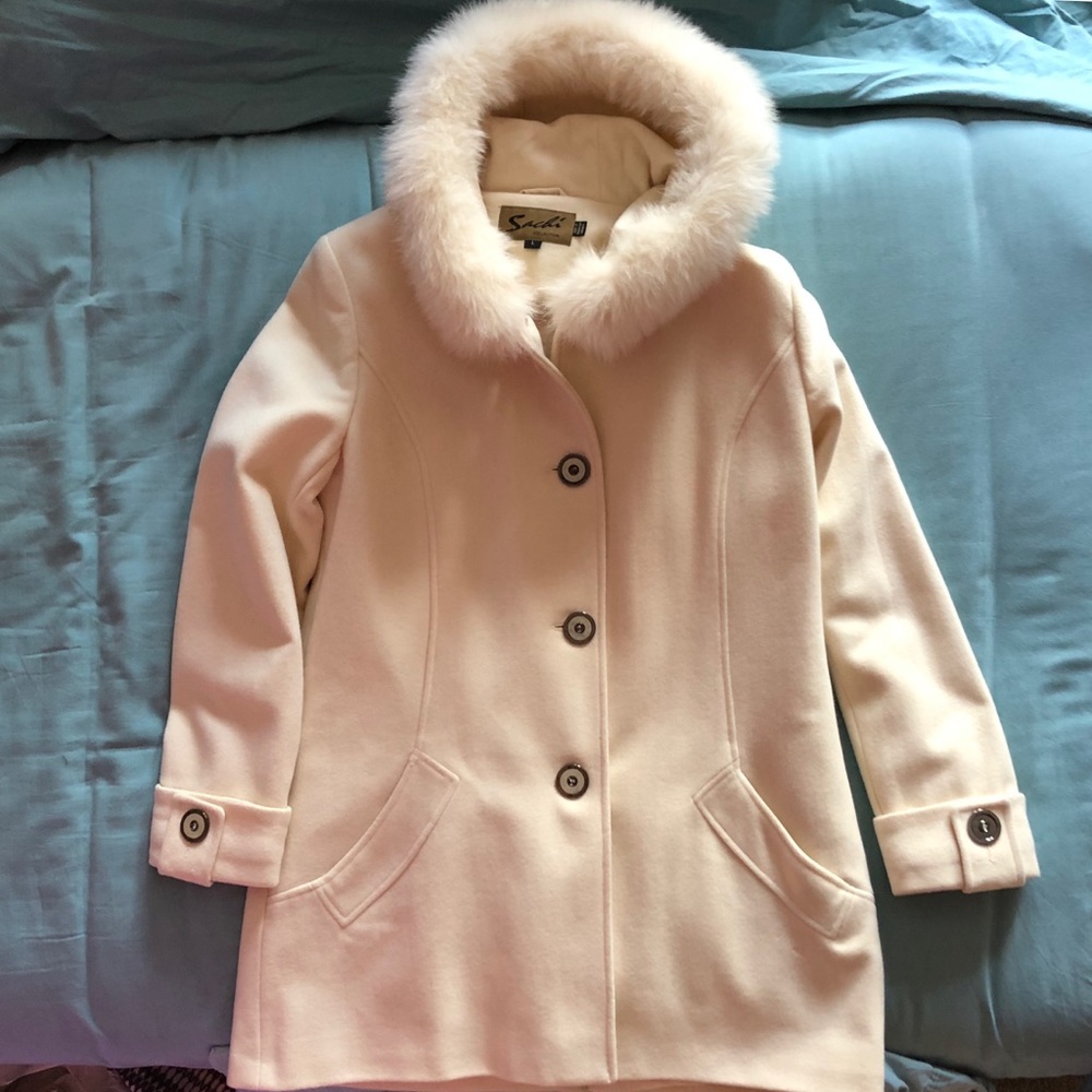 Sachi Fox Fur Hooded Wool Blend Coat